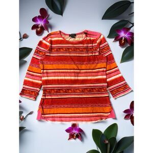 Lauren Ralph Lauren Striped Knit Top Orange Pink Red Geometric Pattern‎ Size M